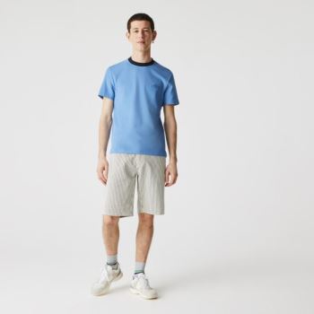 Lacoste Crewneck Relaxed Fit Textured Cotton T-shirt - Tričko Pánské Blankyt / Tmavě Blankyt Blankyt